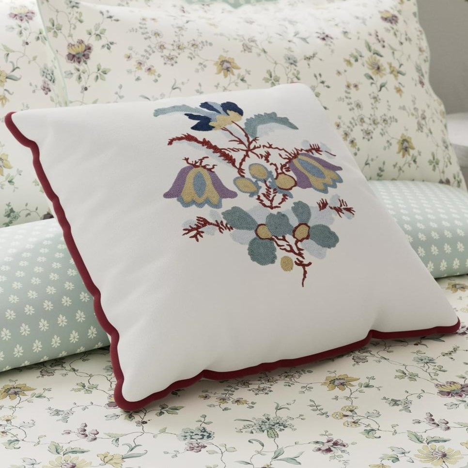 Bloom Embroidered Cushion By Va In Duck Egg Teal Blue